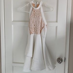 White racetrack flare cocktail dress